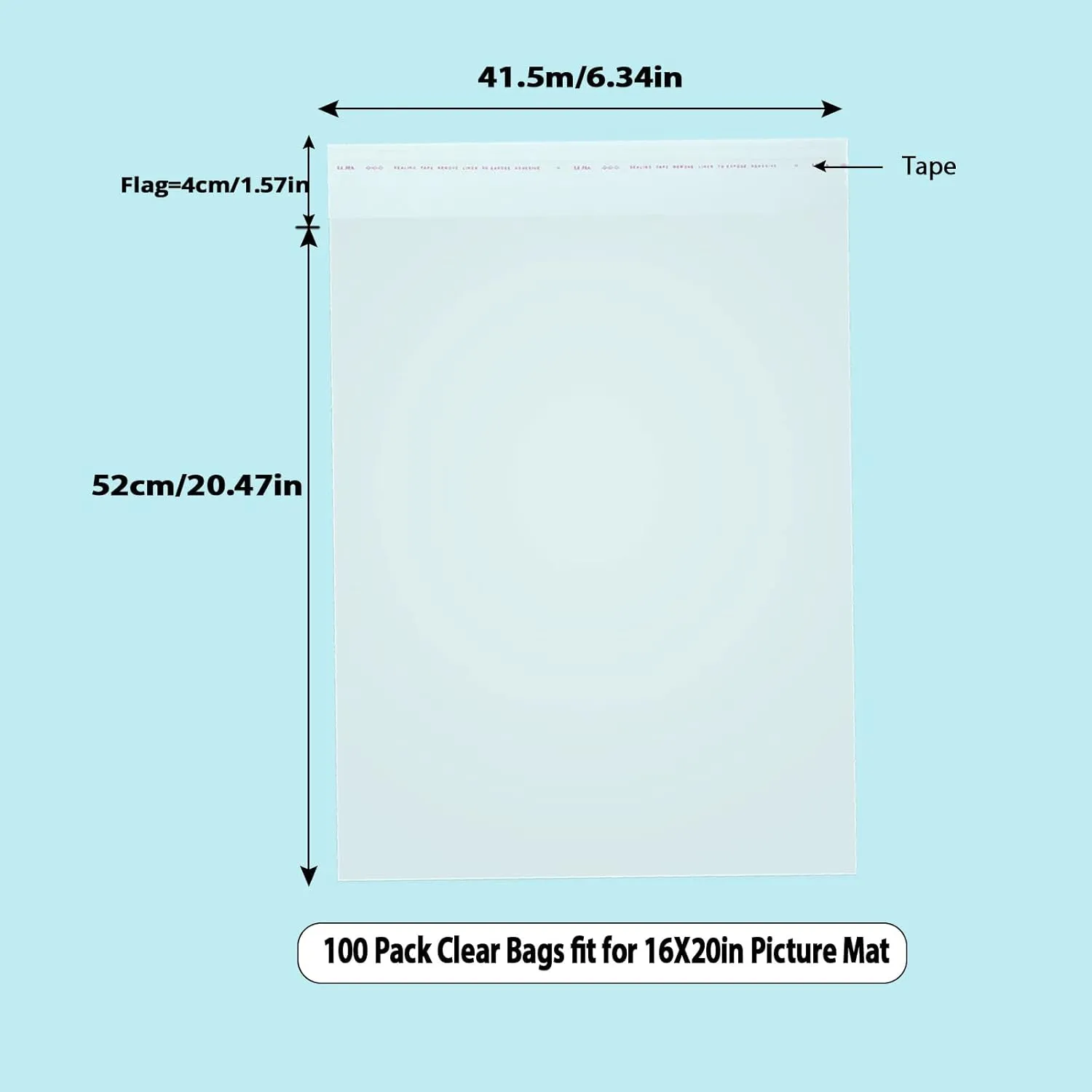 100 Pack 16 1/3 X 20 1/2 inch Plastic Clear Bags,OPP Storage Bag for 16x20 Picture Framing Mats Art Prints/Photos/Painting/Plastic Sheet(16 1/3 X 20 1/2 inch for 16x20 Mats)