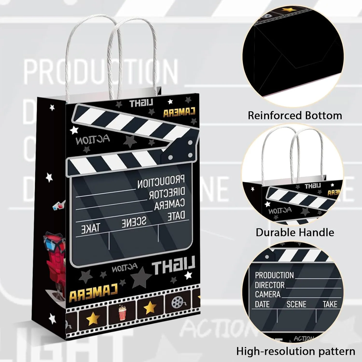 12 Pieces Movie Night Party Bags Now Showing Party Favor Gift Bags Movie Theater Party Treat Bags Movie Candy Goodie Bags for for Baby Shower Kids Birthday Party Decorations Supplies 8.34 x 3.2 x 4.7