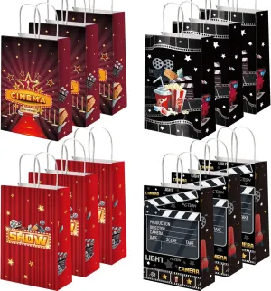 12 Pieces Movie Night Party Bags Now Showing Party Favor Gift Bags Movie Theater Party Treat Bags Movie Candy Goodie Bags for for Baby Shower Kids Birthday Party Decorations Supplies 8.34 x 3.2 x 4.7