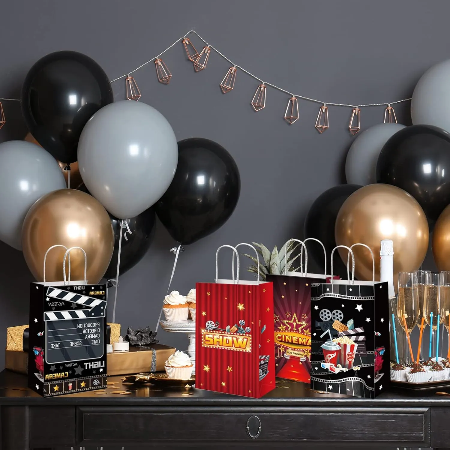 12 Pieces Movie Night Party Bags Now Showing Party Favor Gift Bags Movie Theater Party Treat Bags Movie Candy Goodie Bags for for Baby Shower Kids Birthday Party Decorations Supplies 8.34 x 3.2 x 4.7