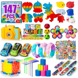 147 Pcs Party Favors for Kids 4-8,8-12,Birthday Goodie Bags Stuffers for Kids,Fidget Toys Bulk,Treasure Box Toys for Classroom，Squishy Fidget Toys,Pinata Stuffers,Classroom Prizes,Easter Egg Fillers