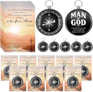 20 Sets Compass Bulk Father Bible Verse Mini Compass Man of God Religious Cards Christian Cards and OPP Bags for Dad Pastors Gifts Church Nautical Travel Themed Party Decor