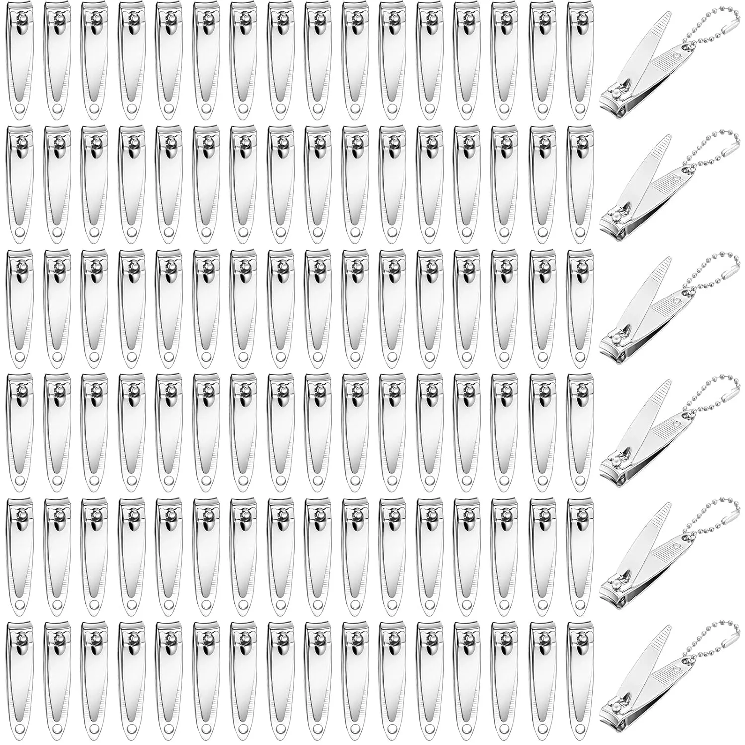 200 Pieces Nail Clippers Bulk Stainless Steel Fingernails Cutters Pointed Toenail Trimmers Manicure Pedicure Tool Set with Key Chains for Kids Men and Women