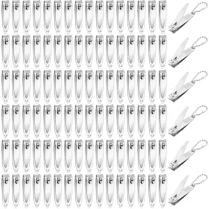 200 Pieces Nail Clippers Bulk Stainless Steel Fingernails Cutters Pointed Toenail Trimmers Manicure Pedicure Tool Set with Key Chains for Kids Men and Women
