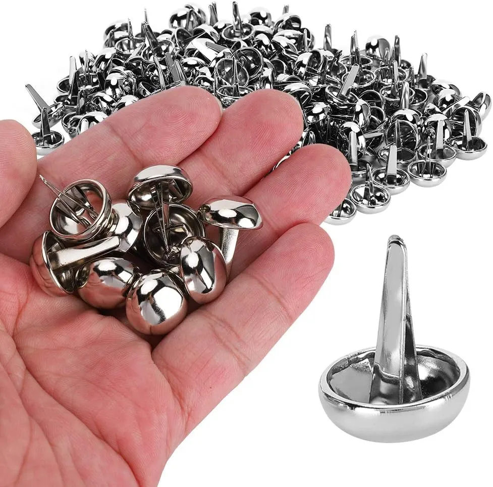 200Pcs Round Brads Purse Feet Handbag Nailheads Spike for DIY Leather Craft Purse Handbag Feet Nail Head, 15mm, Silver