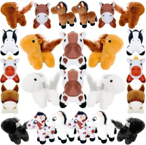 24 Pcs Horse Plush Toys 4.6" Horses Stuffed Animals 5.3" Mini Horse Plush Standing Stuffed Horses 12 Styles for Animal Theme Party Decoration Birthday Gift Farm Party Supplies