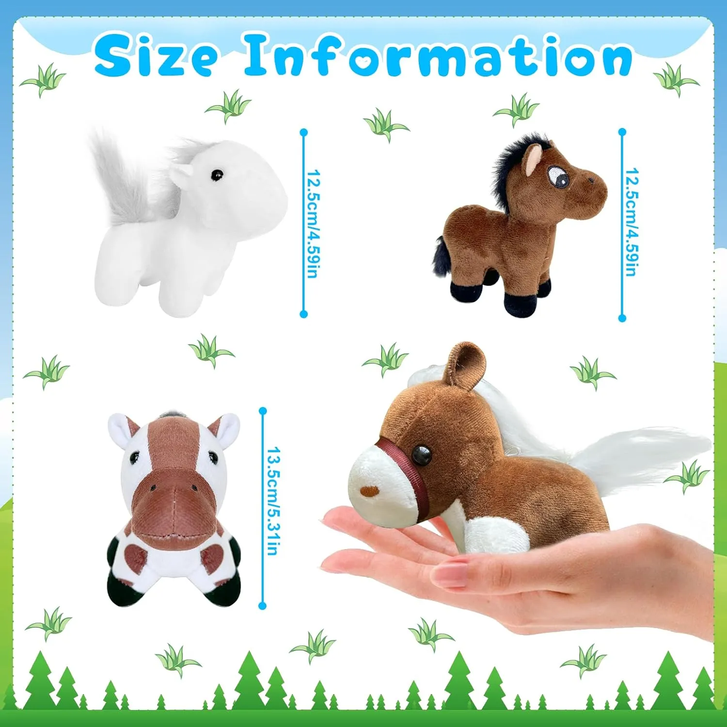 24 Pcs Horse Plush Toys 4.6" Horses Stuffed Animals 5.3" Mini Horse Plush Standing Stuffed Horses 12 Styles for Animal Theme Party Decoration Birthday Gift Farm Party Supplies