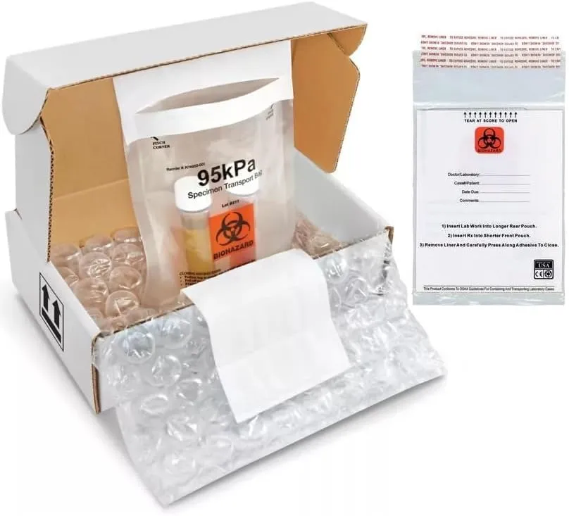 250 Pack Biohazard Lab Transport Bag Standard 6" x 10" Plastic Self-Adhesive Clear Patient Name Laboratory Bags