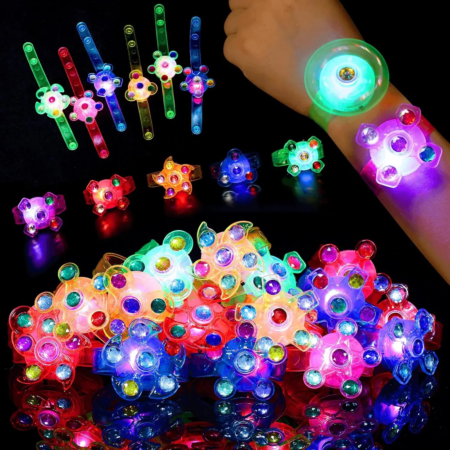 26 Pcs Glow Fidget Spinner Bracelets Toy Bulk, LED Light Up Wristbands with Adjustable Strap, Glow in The Dark Party Favors for Kids 4-12, Treasure Box Watch Toys Goodie Bags Basket Stuffers Birthday