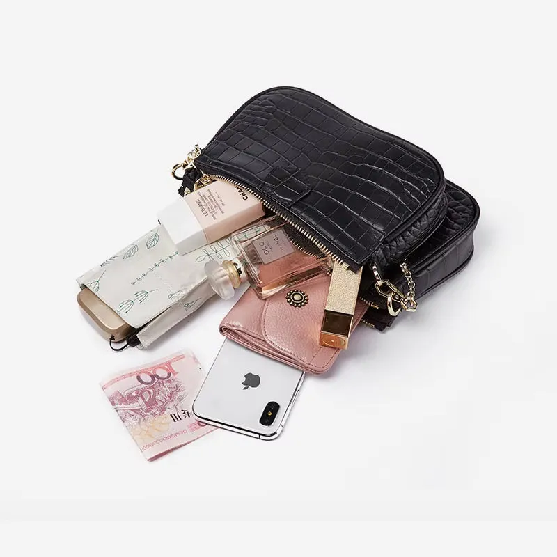 3 Pcs Set Designer Women Shoulder Bags PU Leather Purse and Handbags Alligator Female Crossbody Bag Wide Strap Messenger Bag