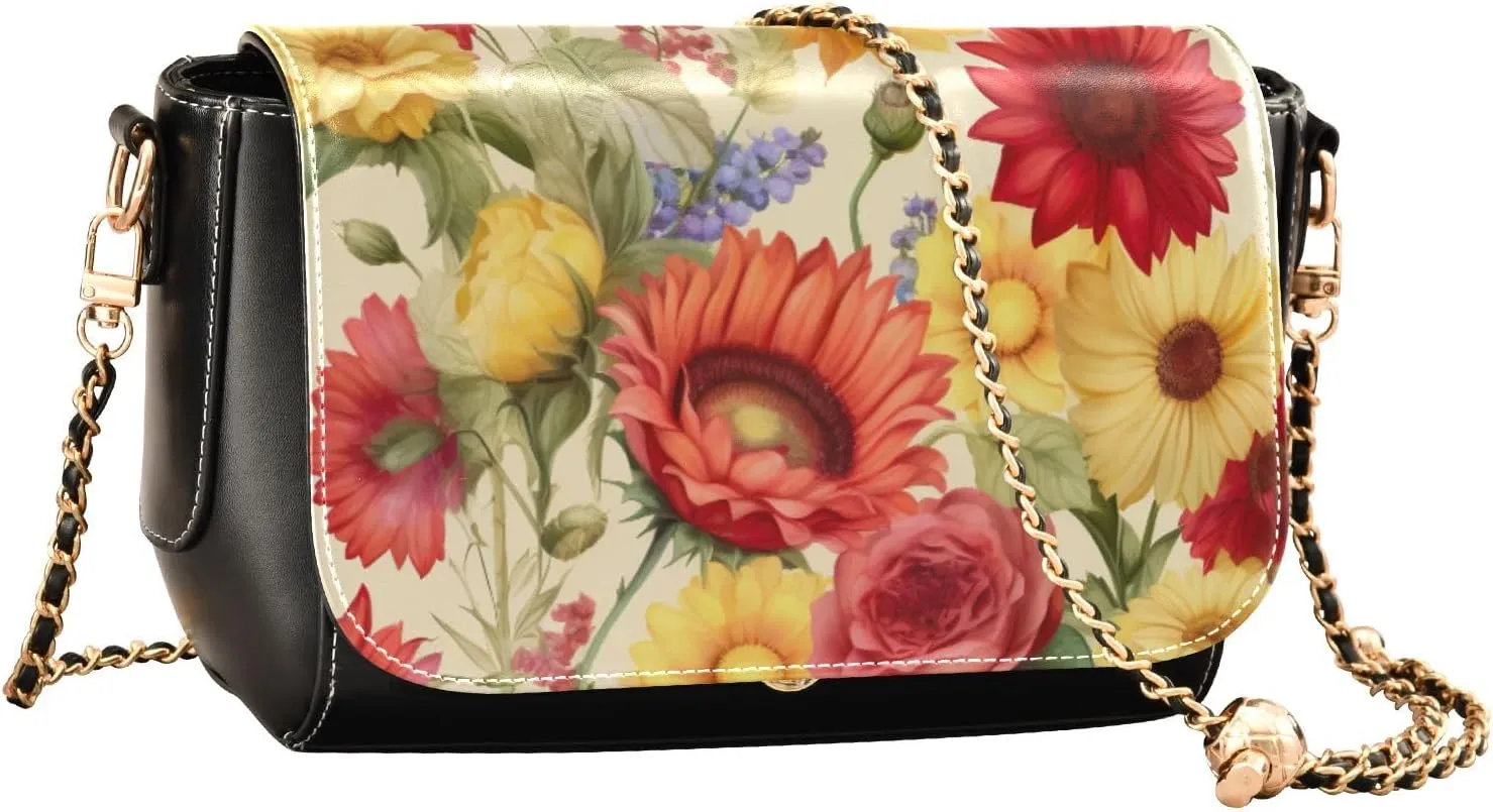 3d with Flowers on a Beige Leather Bag for Women Crossbody, Leather Shoulder Bags for Women