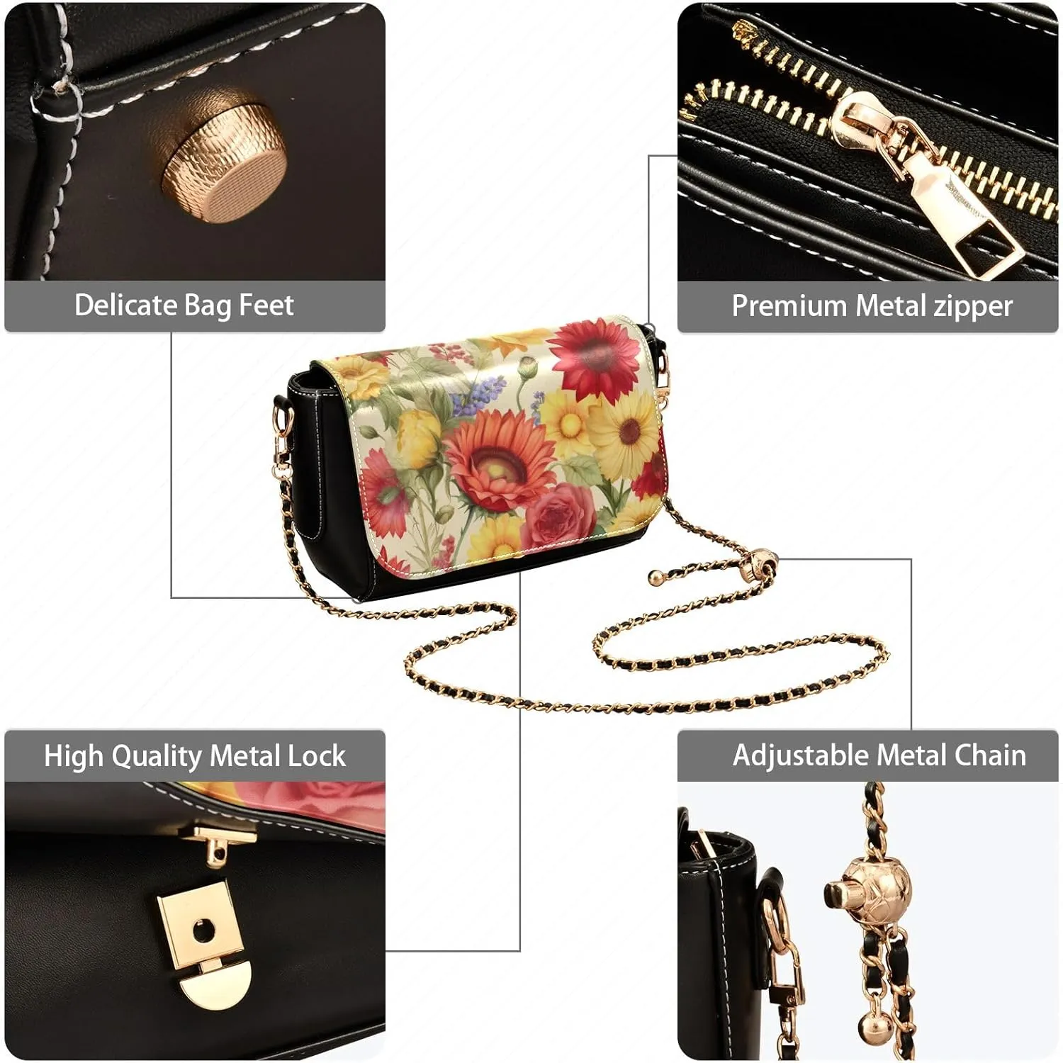 3d with Flowers on a Beige Leather Bag for Women Crossbody, Leather Shoulder Bags for Women