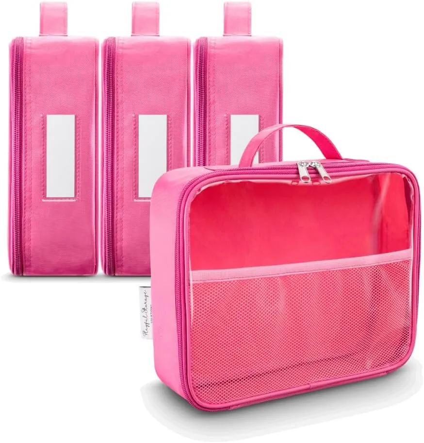4 Pack Toy Organization Bag, Toy Storage Carry Case for Travel, Car Toy Organization Bag, Toy Storage Organizer for Building Bricks, Tiles, Toys, Games, Crafts (pink, Medium)