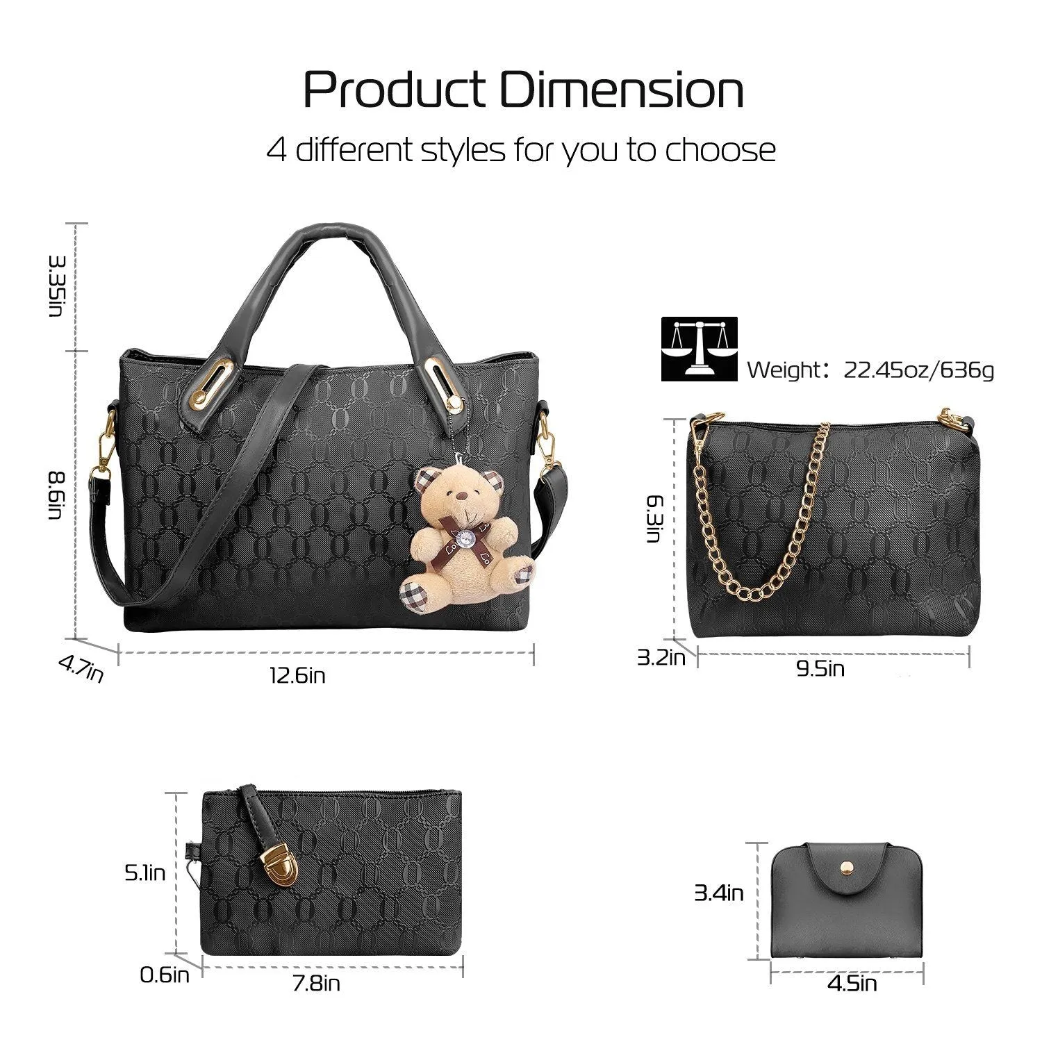 4-Pieces: Women Leather Handbag