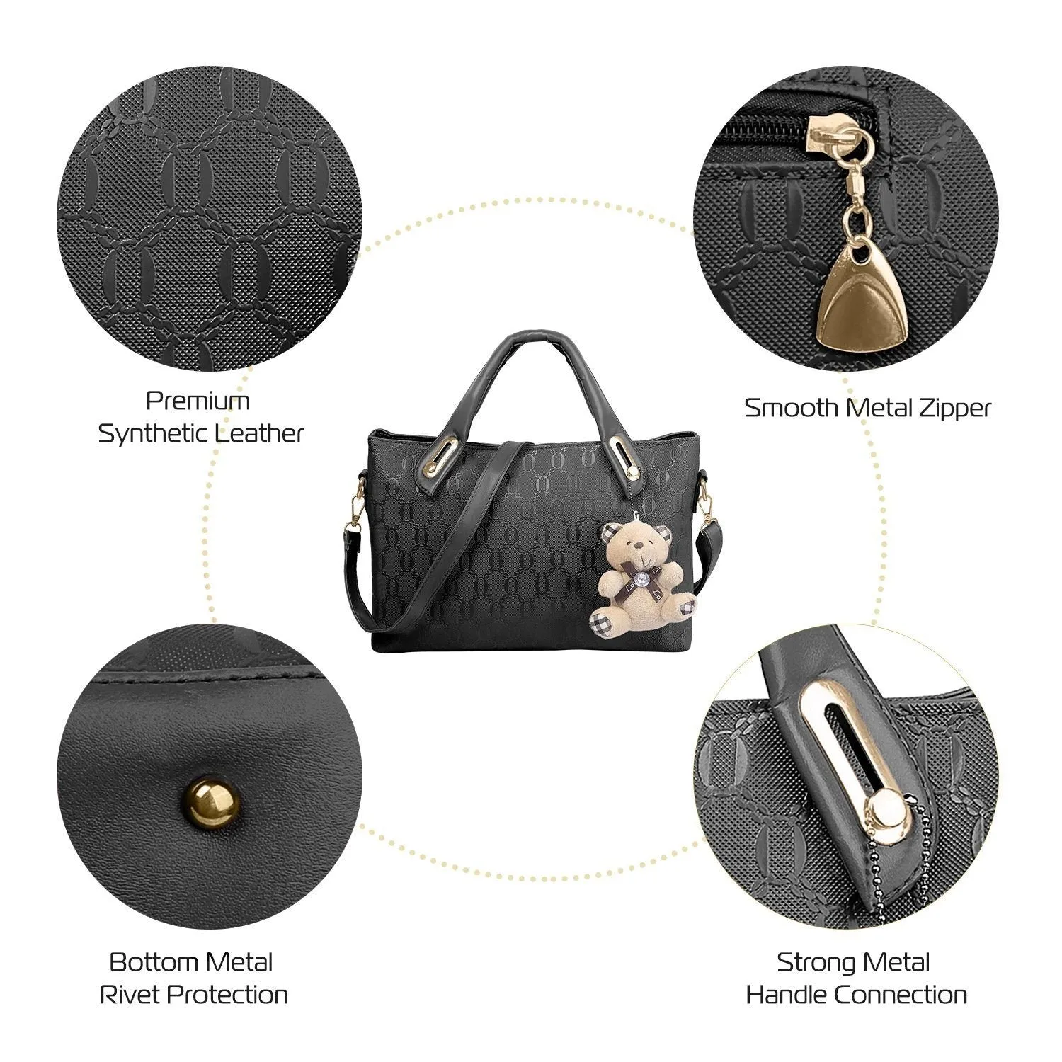 4-Pieces: Women Leather Handbag