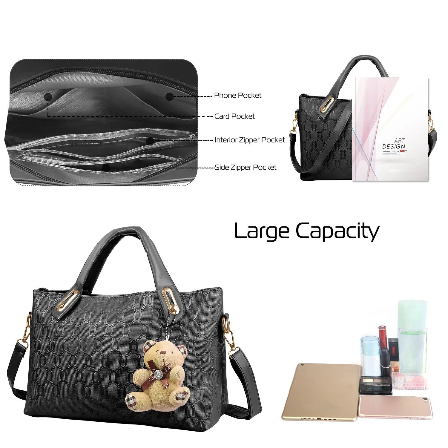 4-Pieces: Women Leather Handbag