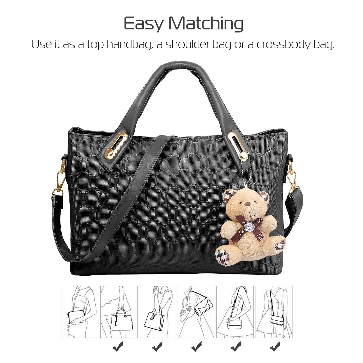 4-Pieces: Women Leather Handbag