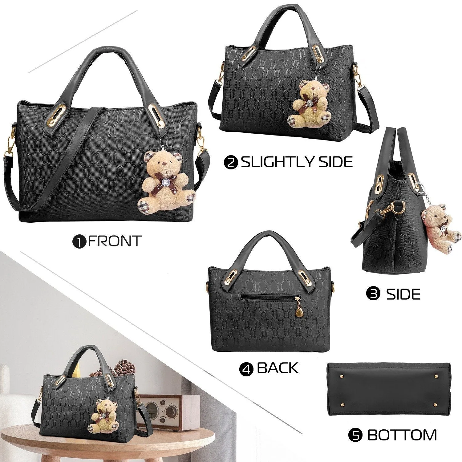 4-Pieces: Women Leather Handbag