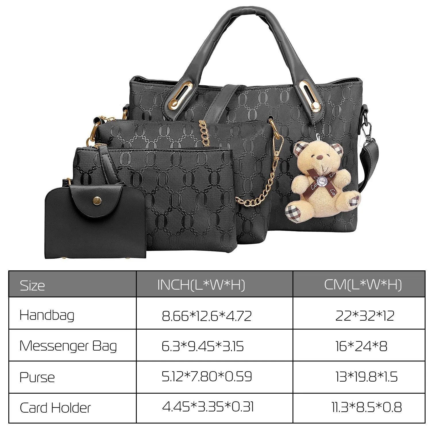 4-Pieces: Women Leather Handbag
