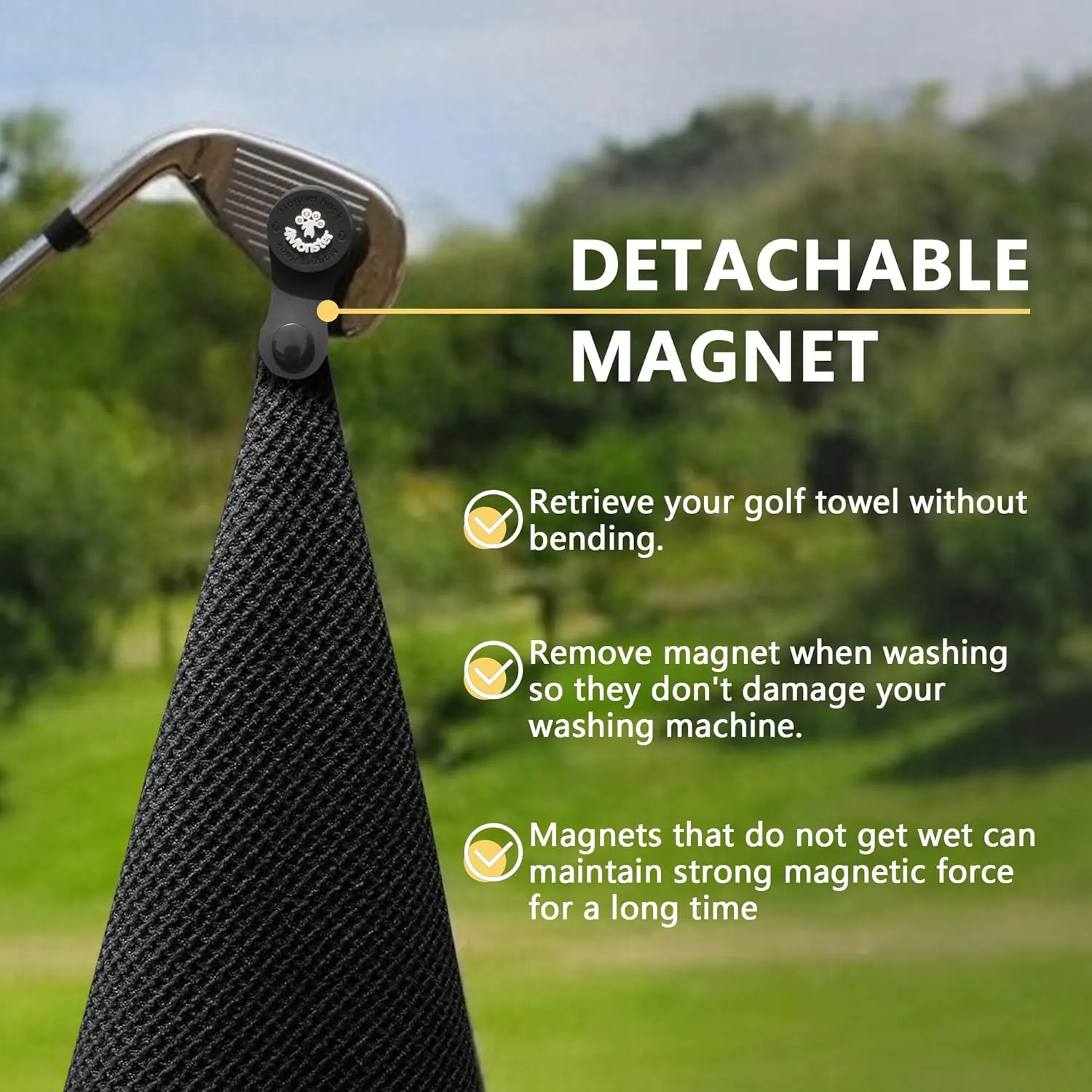 4Monster Golf Towels 2-Pack with Detachable Magnet and Portable Pouch, Quick-Dry Microfiber Golf Towel Set for Golf Bags,Custom Towel Gifts for Men or Women (2, Grey)