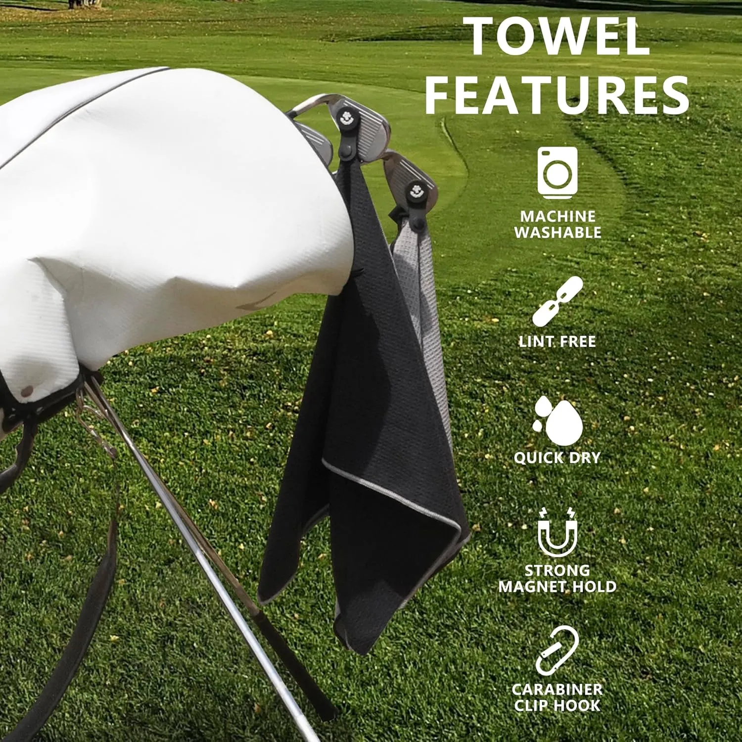 4Monster Golf Towels 2-Pack with Detachable Magnet and Portable Pouch, Quick-Dry Microfiber Golf Towel Set for Golf Bags,Custom Towel Gifts for Men or Women (2, Grey)