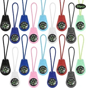 50 Pcs Colorful Mini Compasses with Cords, Compact Pocket Compasses for Hiking, Camping, Adventure, Plastic & Nylon, Suitable for All Ages