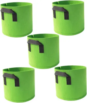 5pcs Green Plant Growing Bag Garden Bag Large Garden Plant Grow Bags Gardening Bag Nursery Planting Pots for Plants Garden Bed Planter Liner Sturdy Non-Woven Fabric Light Green