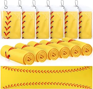 6 Pack Softball Cooling Towels for Boys, Yellow Sports Towels with Bags, 40"x12" Breathable Chilly Towel, Microfiber Towel for Softball Sport Team Gift