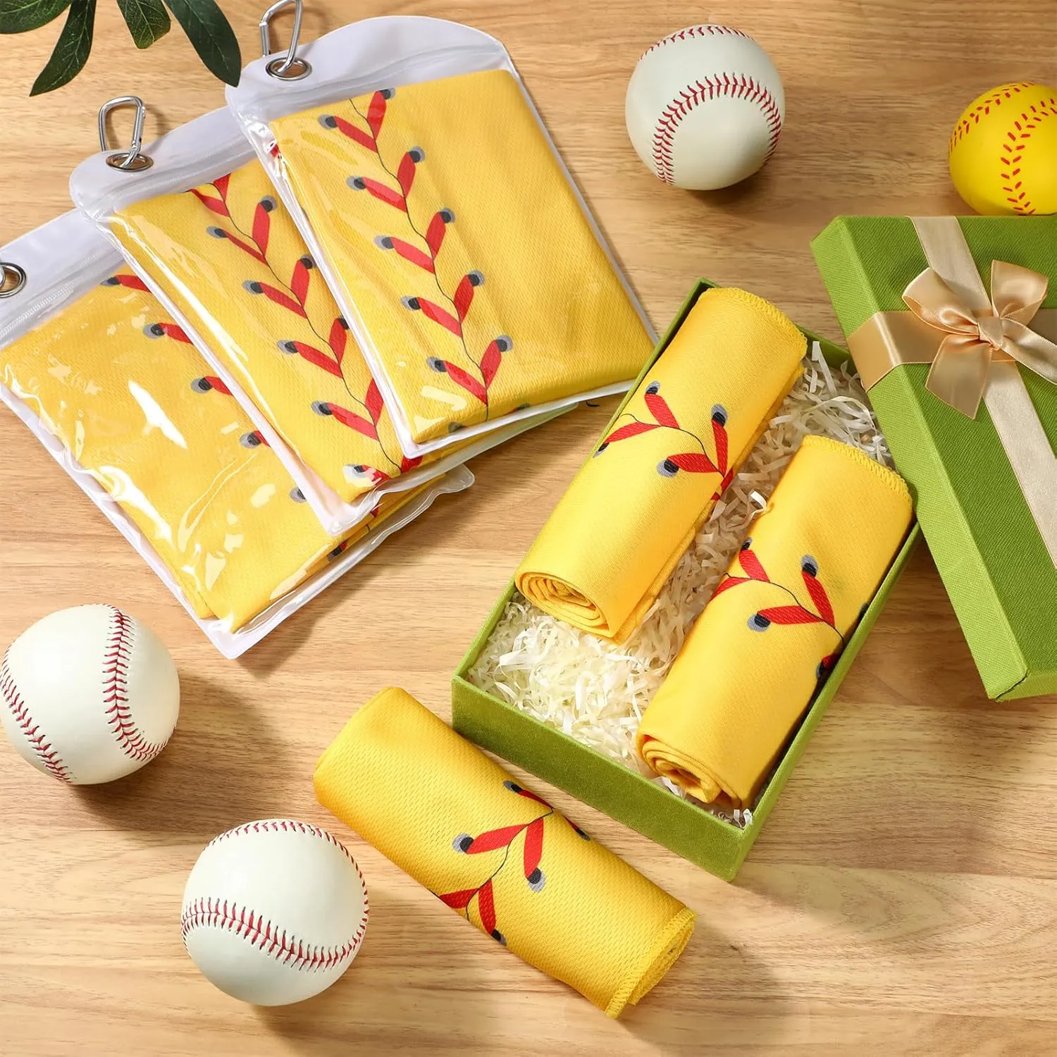 6 Pack Softball Cooling Towels for Boys, Yellow Sports Towels with Bags, 40"x12" Breathable Chilly Towel, Microfiber Towel for Softball Sport Team Gift
