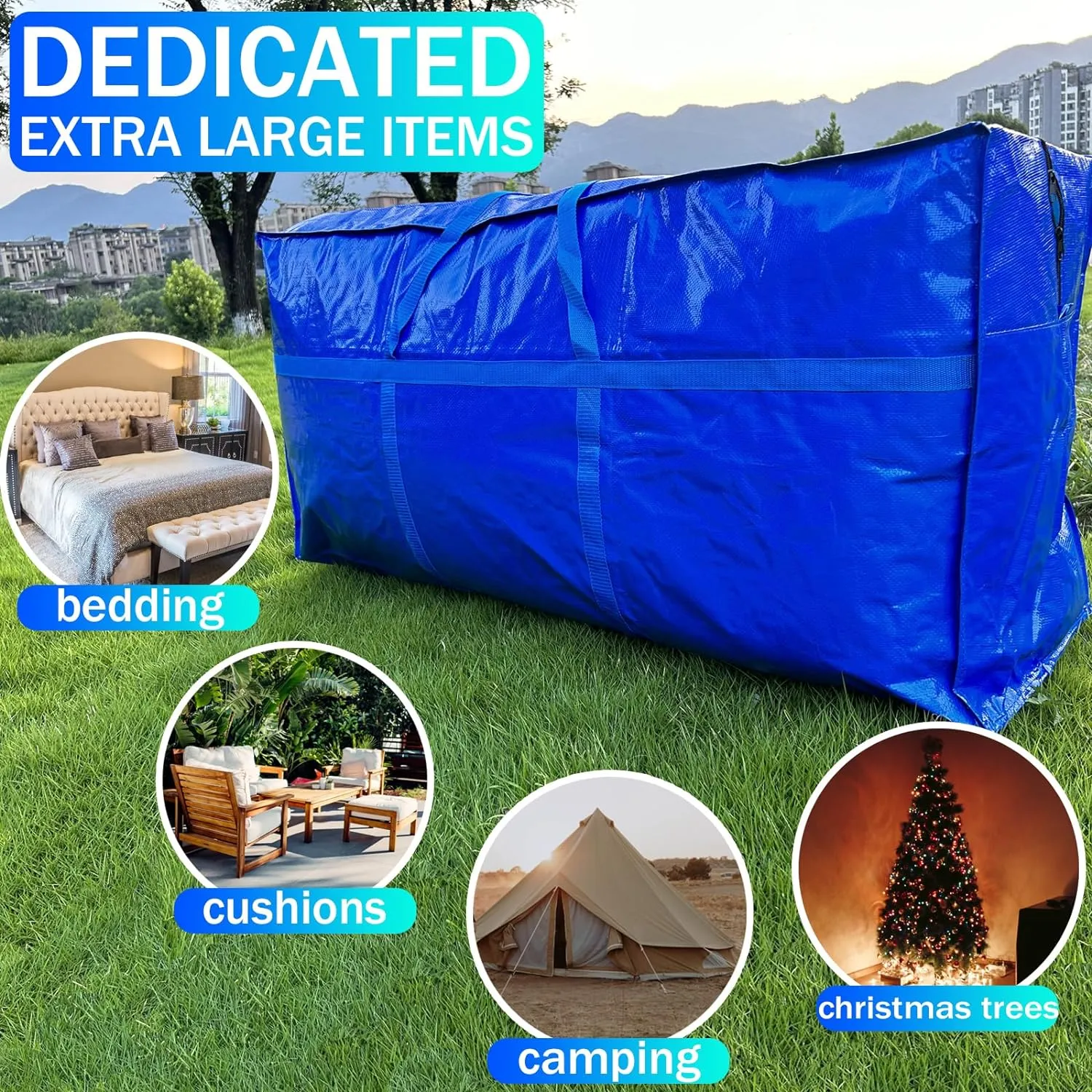 66 Gallon Extra Large Storage Bags, Huge Moving Bags Heavy Duty with Zipper and Stronger Handles, Big Foldable Duffle Bag for Travel - Waterproof Material Protects from Dust and Moisture - Storage