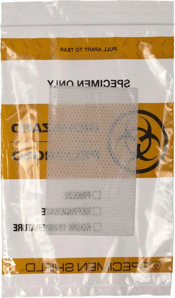 6" x 9" x 2 mil Clear Plastic Zip Top Specimen Bag with Paperwork Pouch, 2-Color Biohazard Symbol & Processing Checkboxes, Tear Line, Absorbent Pad (Case of 1,000)