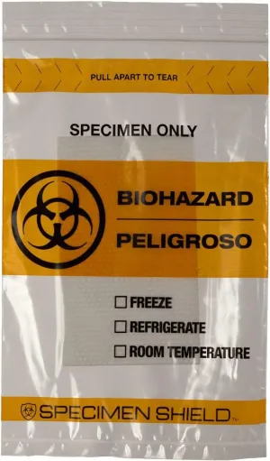 6" x 9" x 2 mil Clear Plastic Zip Top Specimen Bag with Paperwork Pouch, 2-Color Biohazard Symbol & Processing Checkboxes, Tear Line, Absorbent Pad (Case of 1,000)