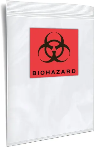 6" x 9" x 2 mil Clear Plastic Zip Top Specimen Bag with Paperwork Pouch w/Back Flap, 2-Color Biohazard Symbol (Case of 1,000)