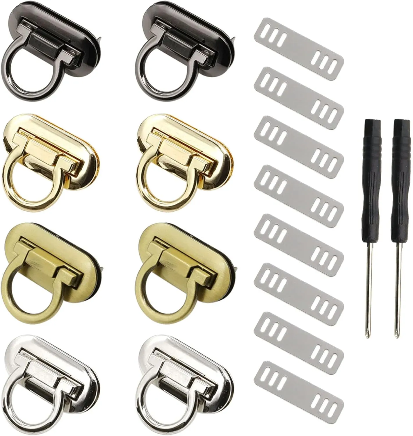 8 Sets Ring Turn Lock Clasp Purse Closure Twist Locks Fasteners Clip Clasp Buckles for DIY Handbag Shoulder Bag Closure Purse Making Supplies with Mini Screwdriver (4 Colors)