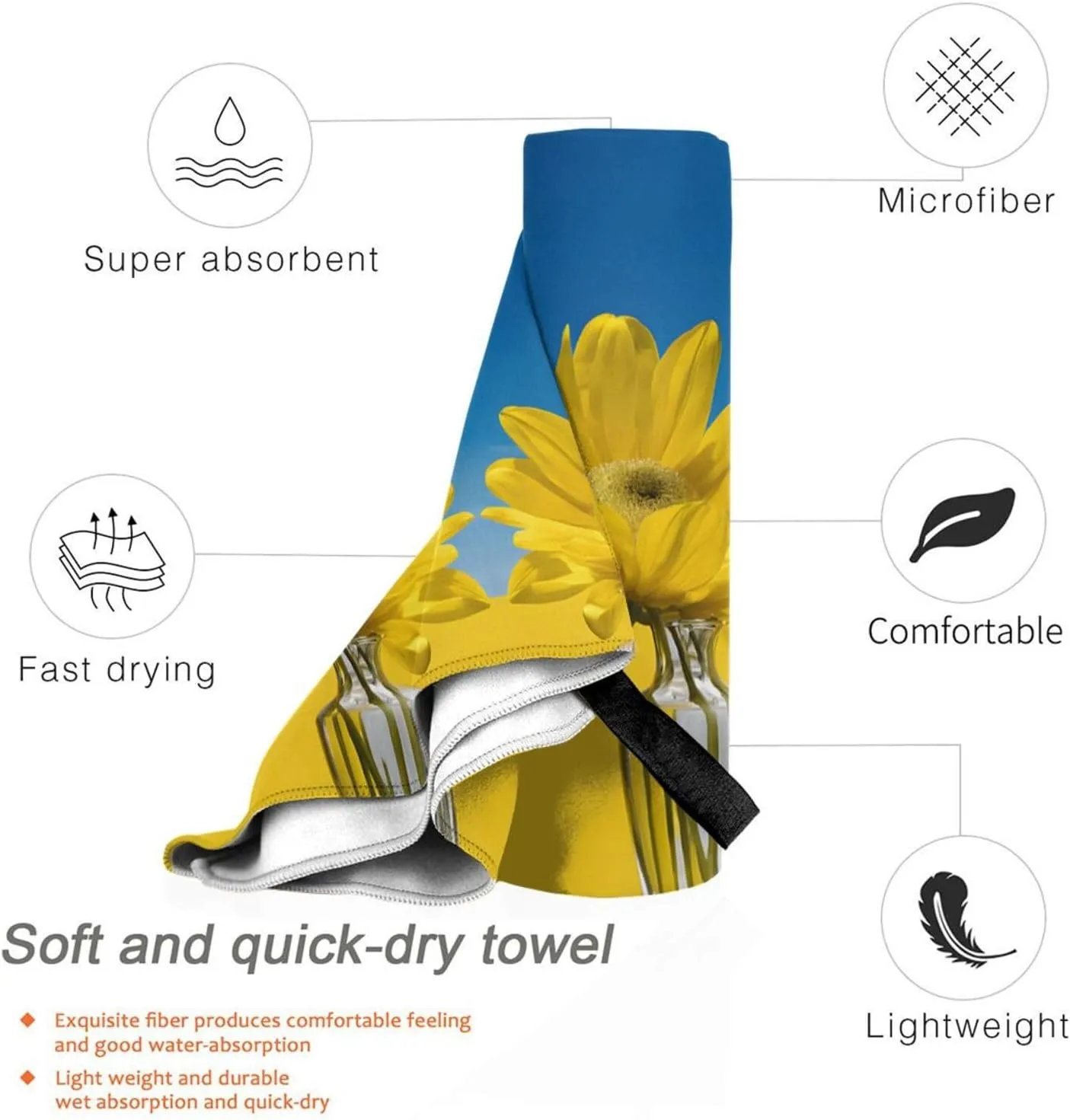 A Beautiful Sunflower Premium Compact Microfiber Travel Towel-Featherlight & Quick Dry,Sand-Resistant Beach Towel for Swimming,Camping,Vacation Essentials with Carry Pouch