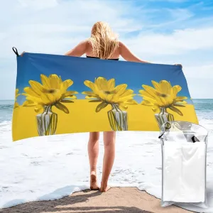 A Beautiful Sunflower Premium Compact Microfiber Travel Towel-Featherlight & Quick Dry,Sand-Resistant Beach Towel for Swimming,Camping,Vacation Essentials with Carry Pouch