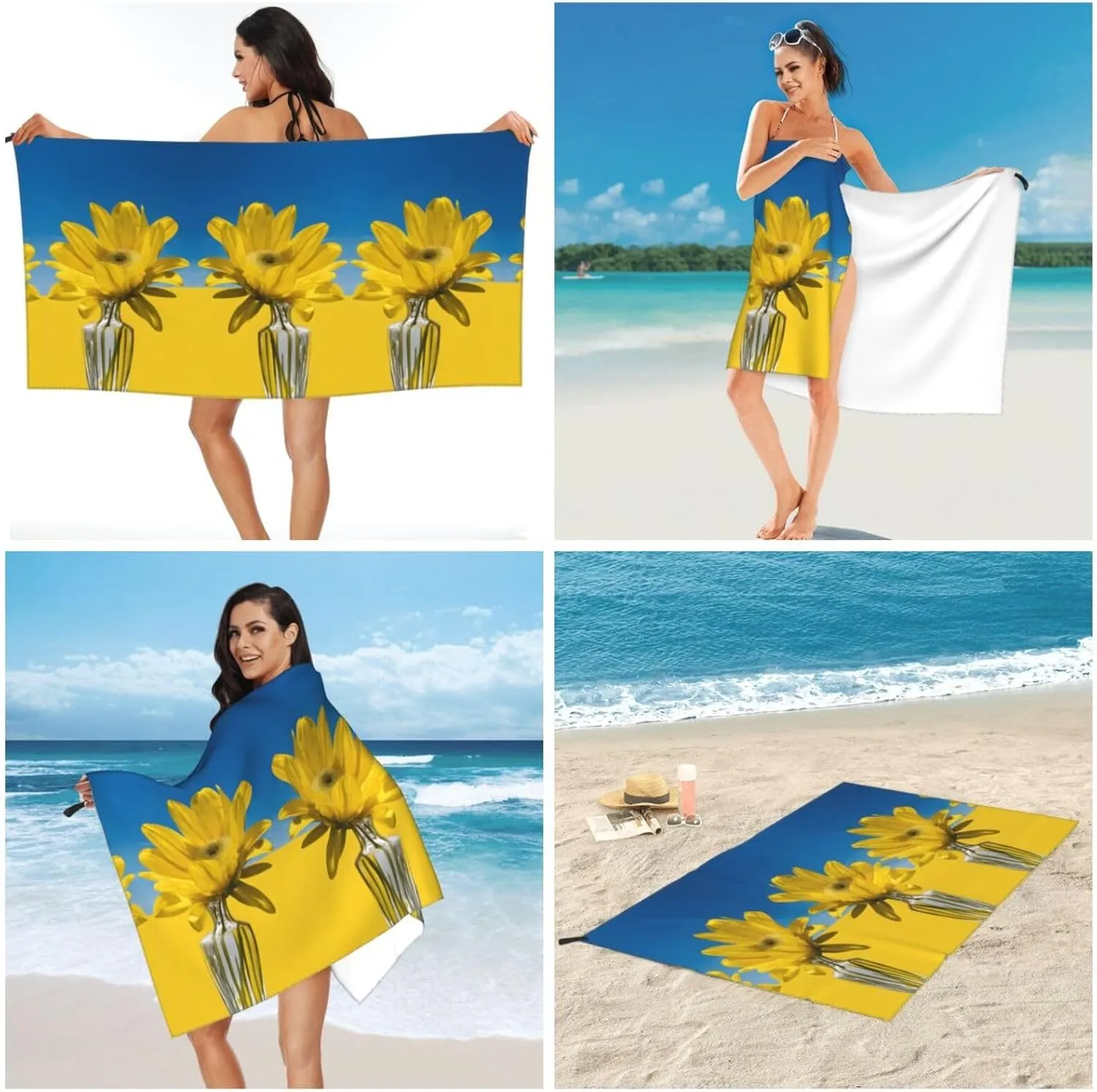 A Beautiful Sunflower Premium Compact Microfiber Travel Towel-Featherlight & Quick Dry,Sand-Resistant Beach Towel for Swimming,Camping,Vacation Essentials with Carry Pouch