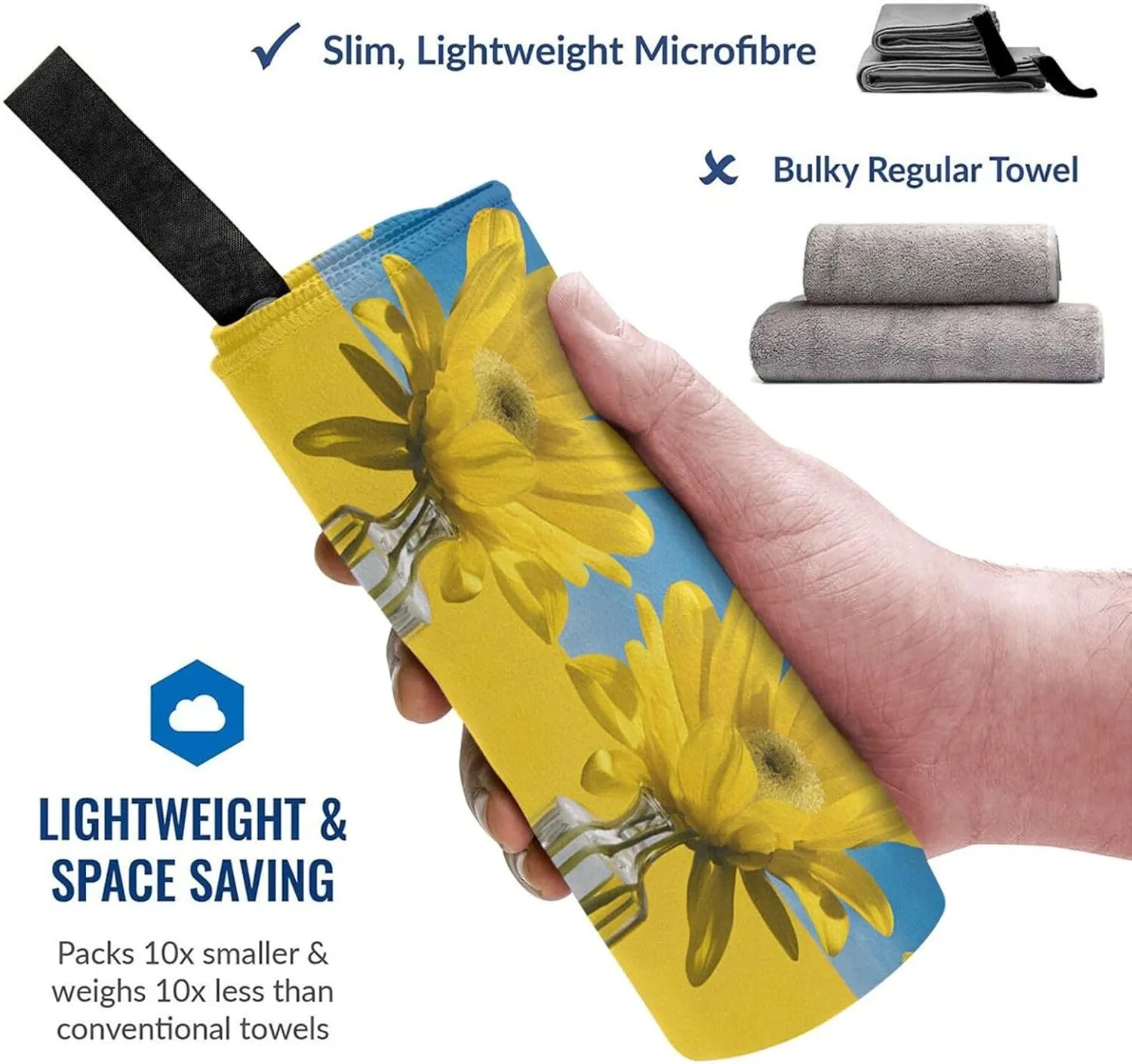A Beautiful Sunflower Premium Compact Microfiber Travel Towel-Featherlight & Quick Dry,Sand-Resistant Beach Towel for Swimming,Camping,Vacation Essentials with Carry Pouch