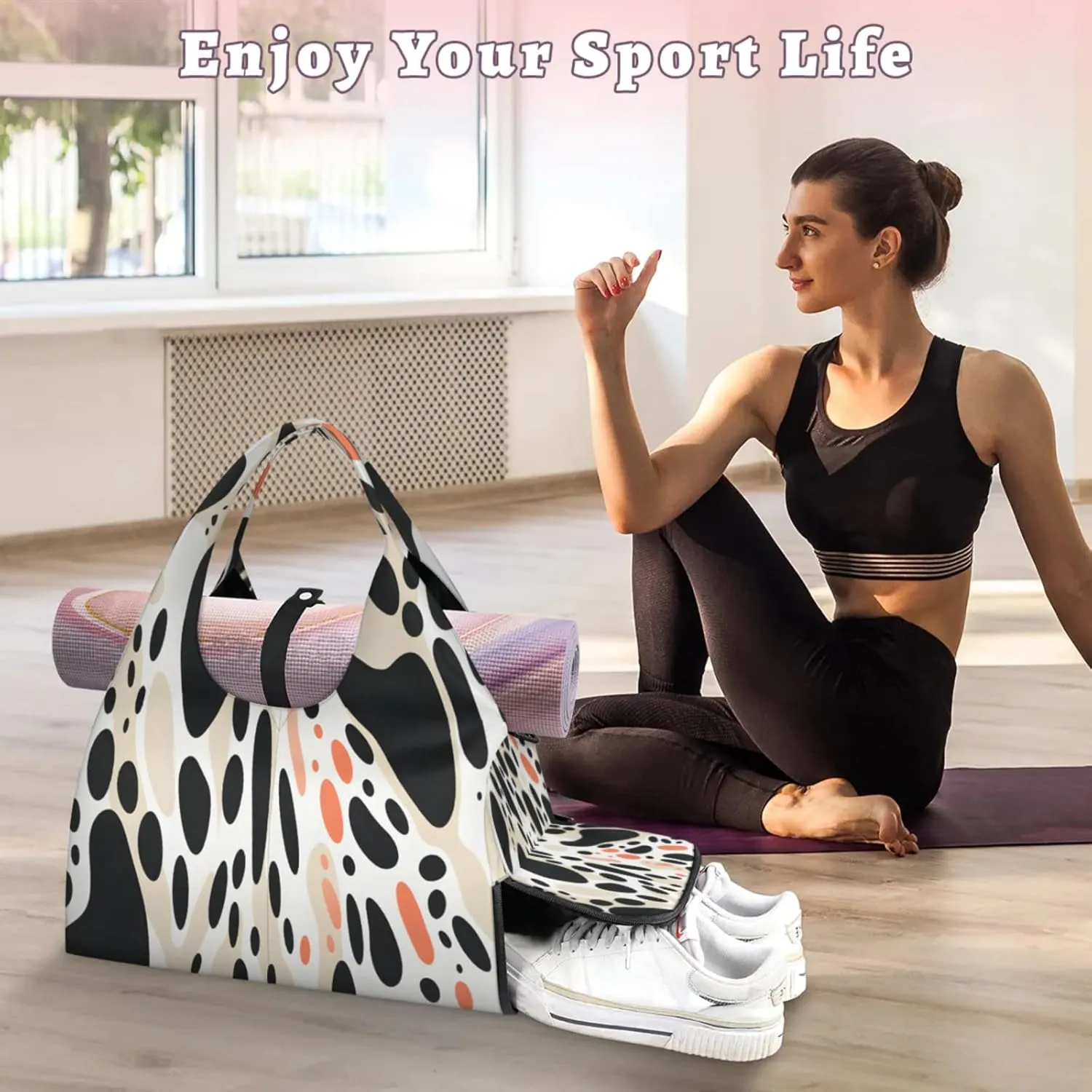 Abstract Pattern Design Waterproof Gym Bag for Men Women, Sports Duffel Bag with Shoe Compartment Yoga Mat Holder, Portable Large Travel Bag for Fitness, Camping, Weekend Trips