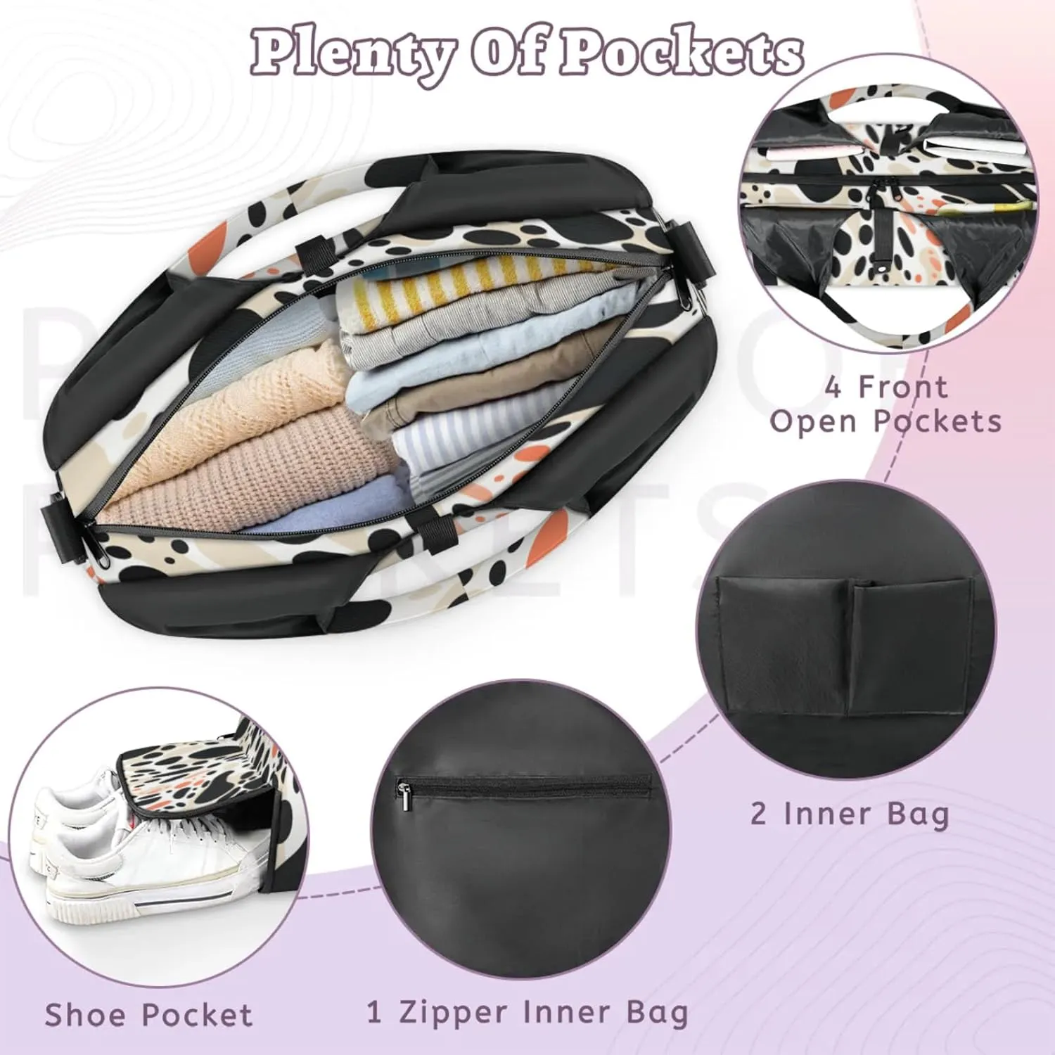 Abstract Pattern Design Waterproof Gym Bag for Men Women, Sports Duffel Bag with Shoe Compartment Yoga Mat Holder, Portable Large Travel Bag for Fitness, Camping, Weekend Trips