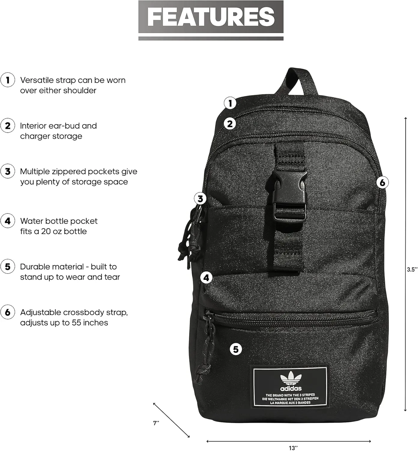 adidas Originals Utility Sling Bag 3.0, Black, One Size