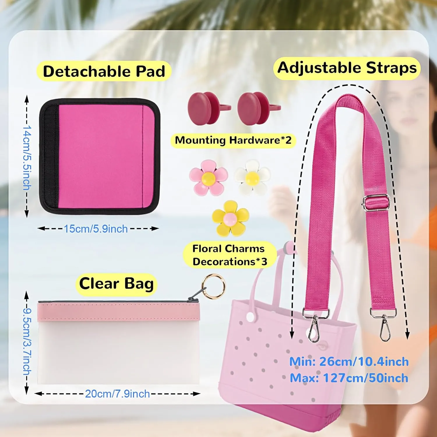 Adjustable Crossbody Shoulder Straps Wrap Set with Detachable Pad, Keychain Clear Purse Bag Compatible with B0gg Bag