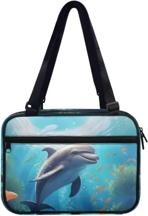 Adorable Dolphin Bible Cover Crossbody Bag Carrying Book Case Shoulder Messenger Bags Church Scripture Bag Multi-Functional Organizer for Women Adults Christian Gifts
