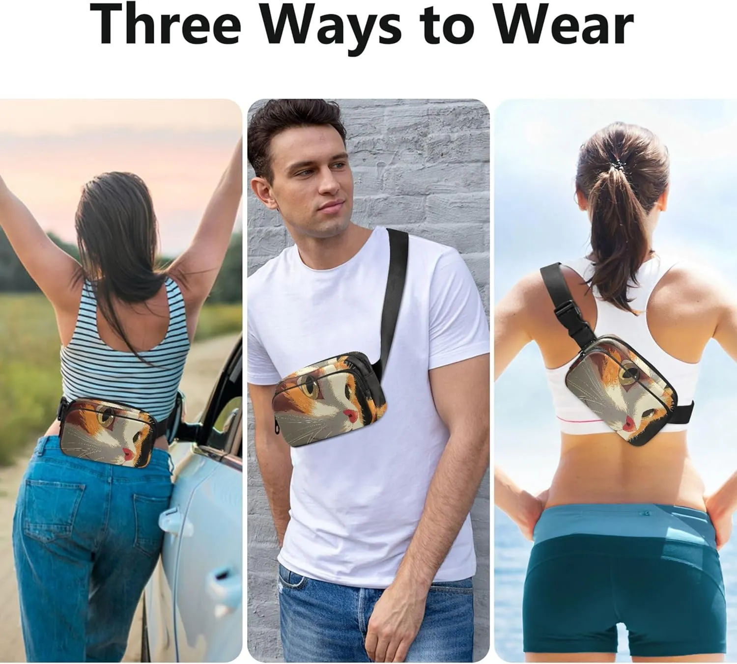 Adorable Orange Cat Face Art Fanny Pack for Women Waterproof Anti Theft Belt Bag Neon Travel Waist Bag