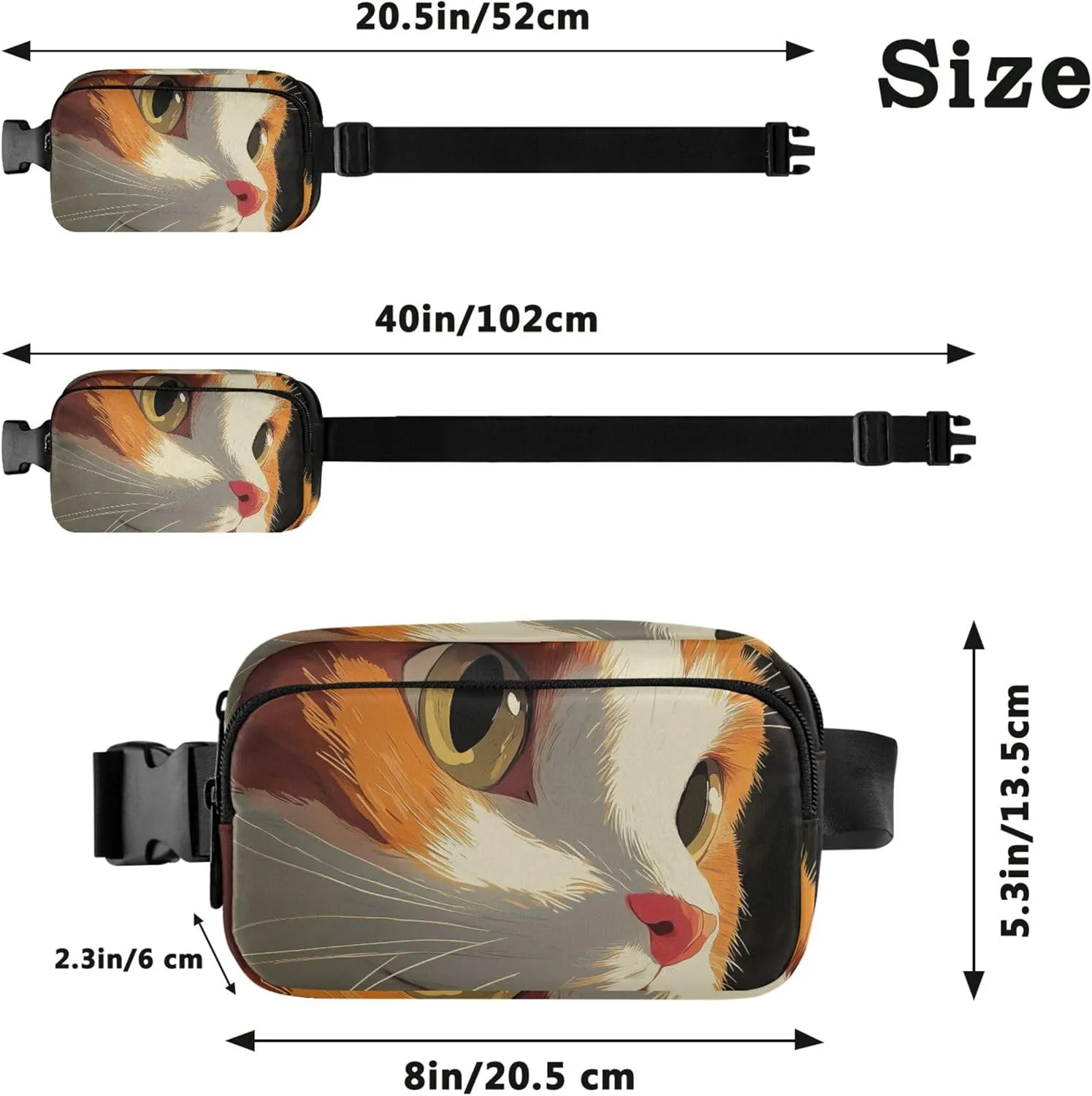 Adorable Orange Cat Face Art Fanny Pack for Women Waterproof Anti Theft Belt Bag Neon Travel Waist Bag