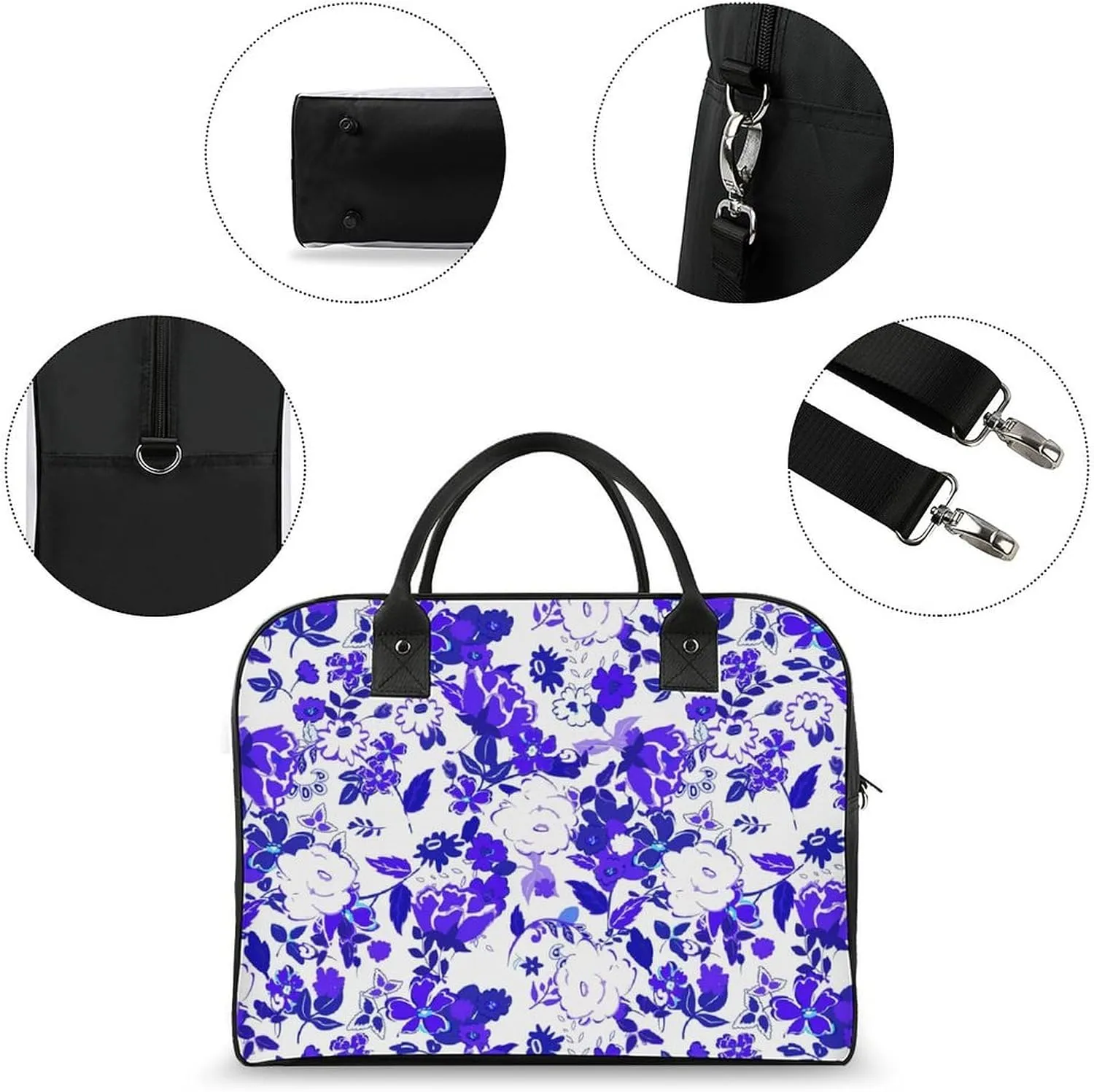 Adult Large Capacity Nylon Blue Leaves Modern Handbag for Touring 13" X 19" X 8"