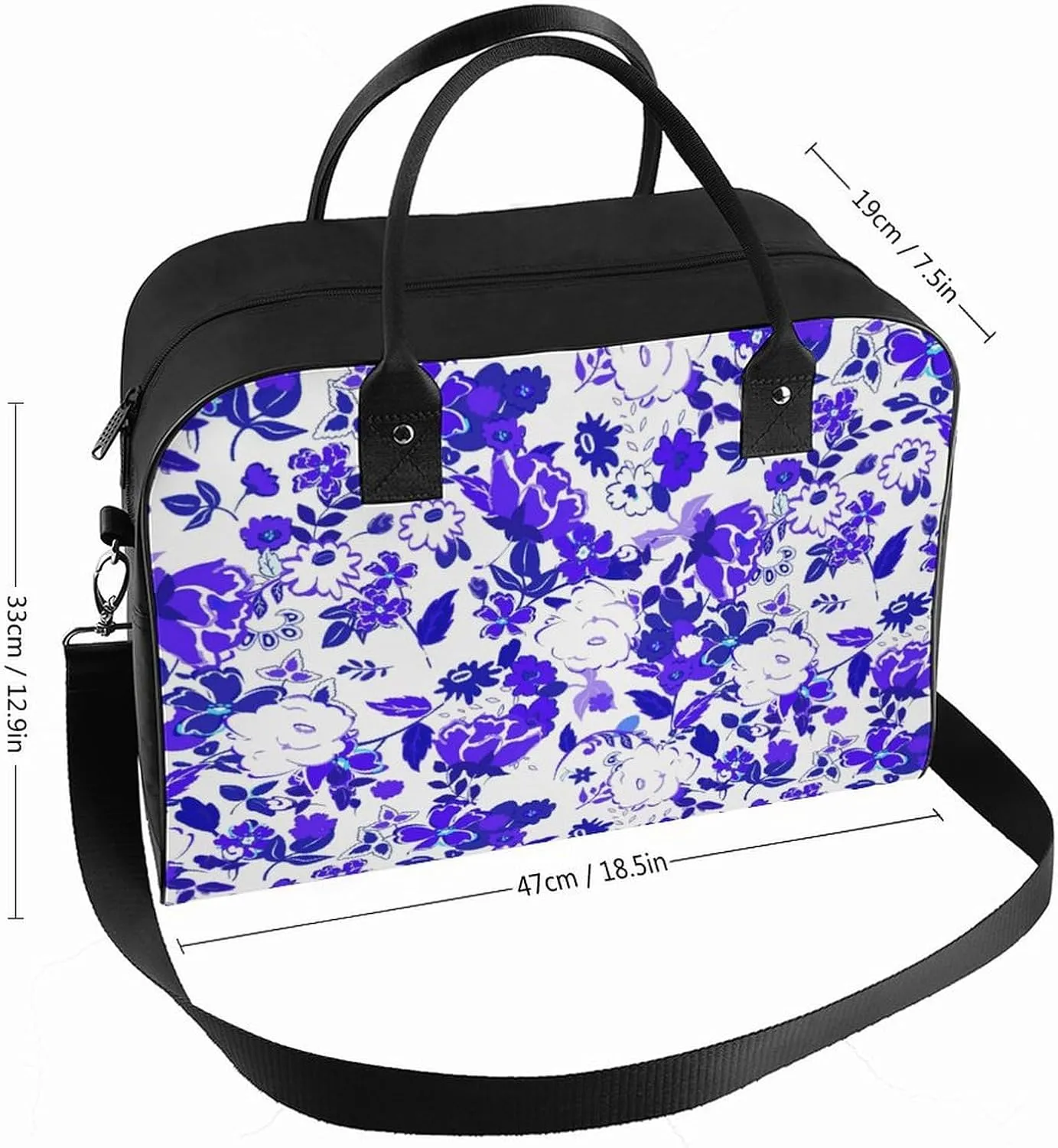 Adult Large Capacity Nylon Blue Leaves Modern Handbag for Touring 13" X 19" X 8"