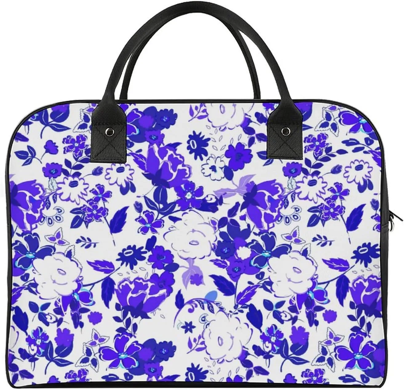 Adult Large Capacity Nylon Blue Leaves Modern Handbag for Touring 13" X 19" X 8"