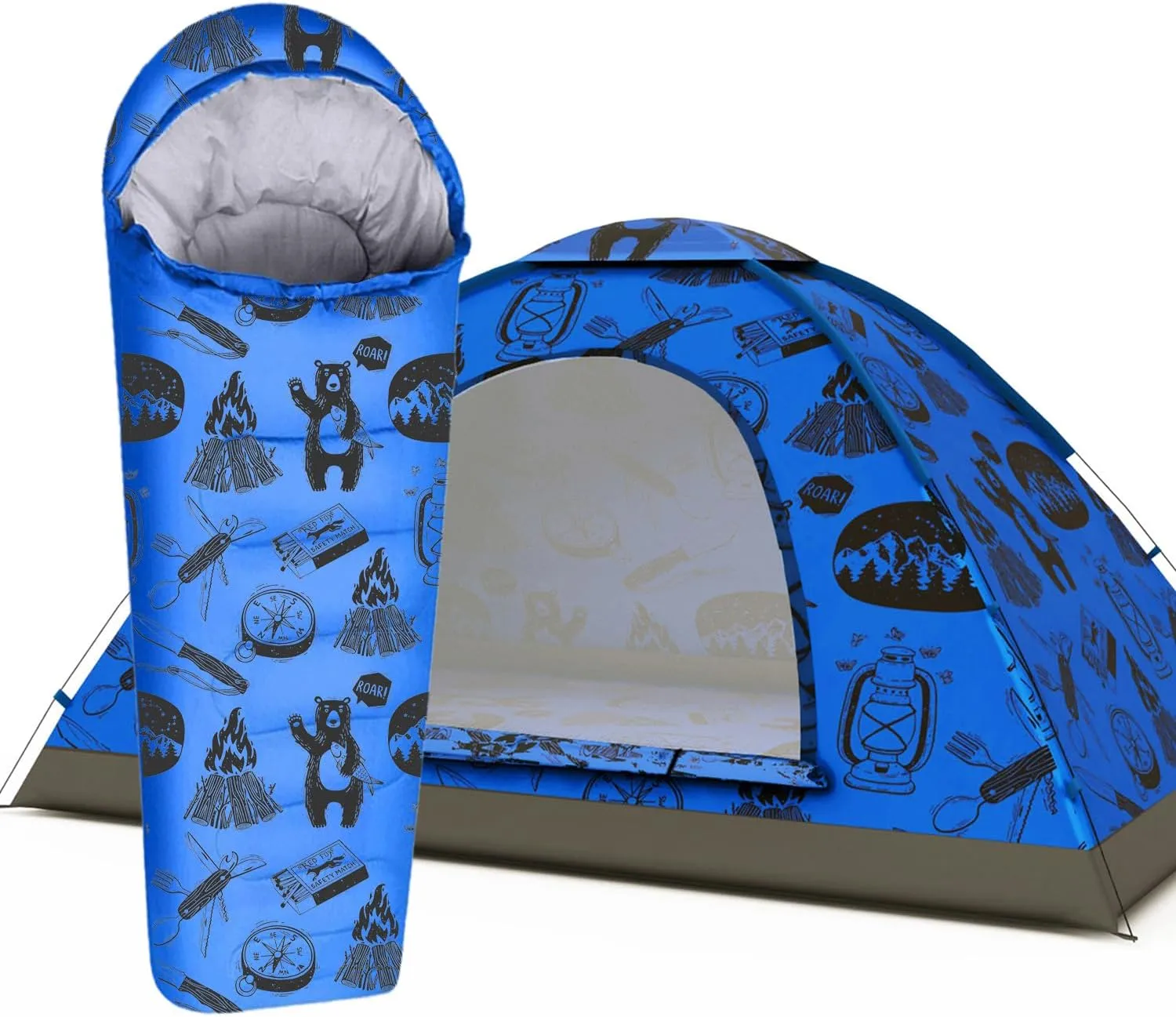 Adventure Theme Kids Sleeping Bag and Kids Tent Bundle
