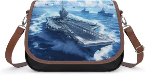 Aircraft Carrier Warship Crossbody Bags for Women Leather Tote Bag Handbag Purse for Work Travel